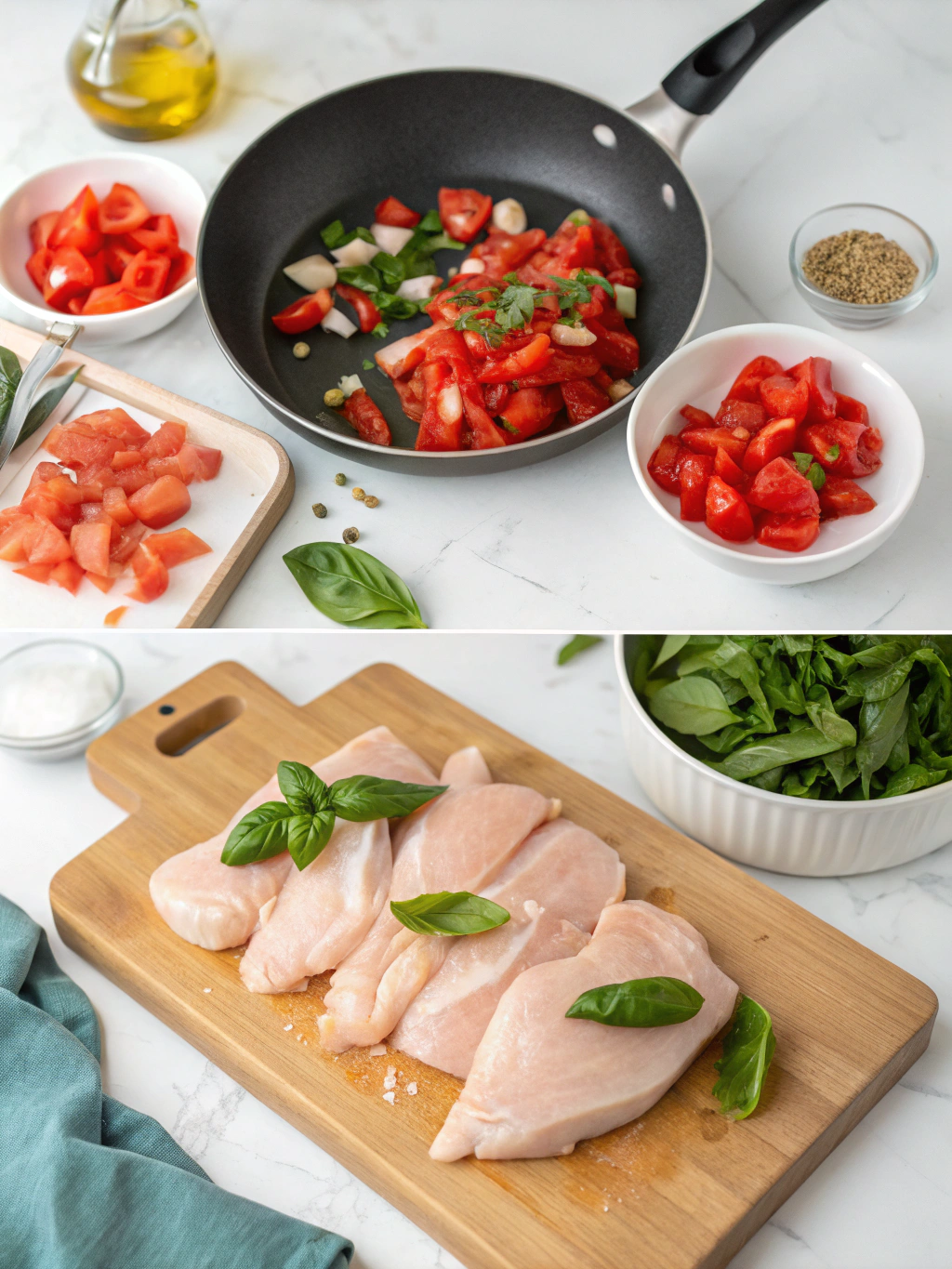 Tomato‑Basil Chicken preparing steps
