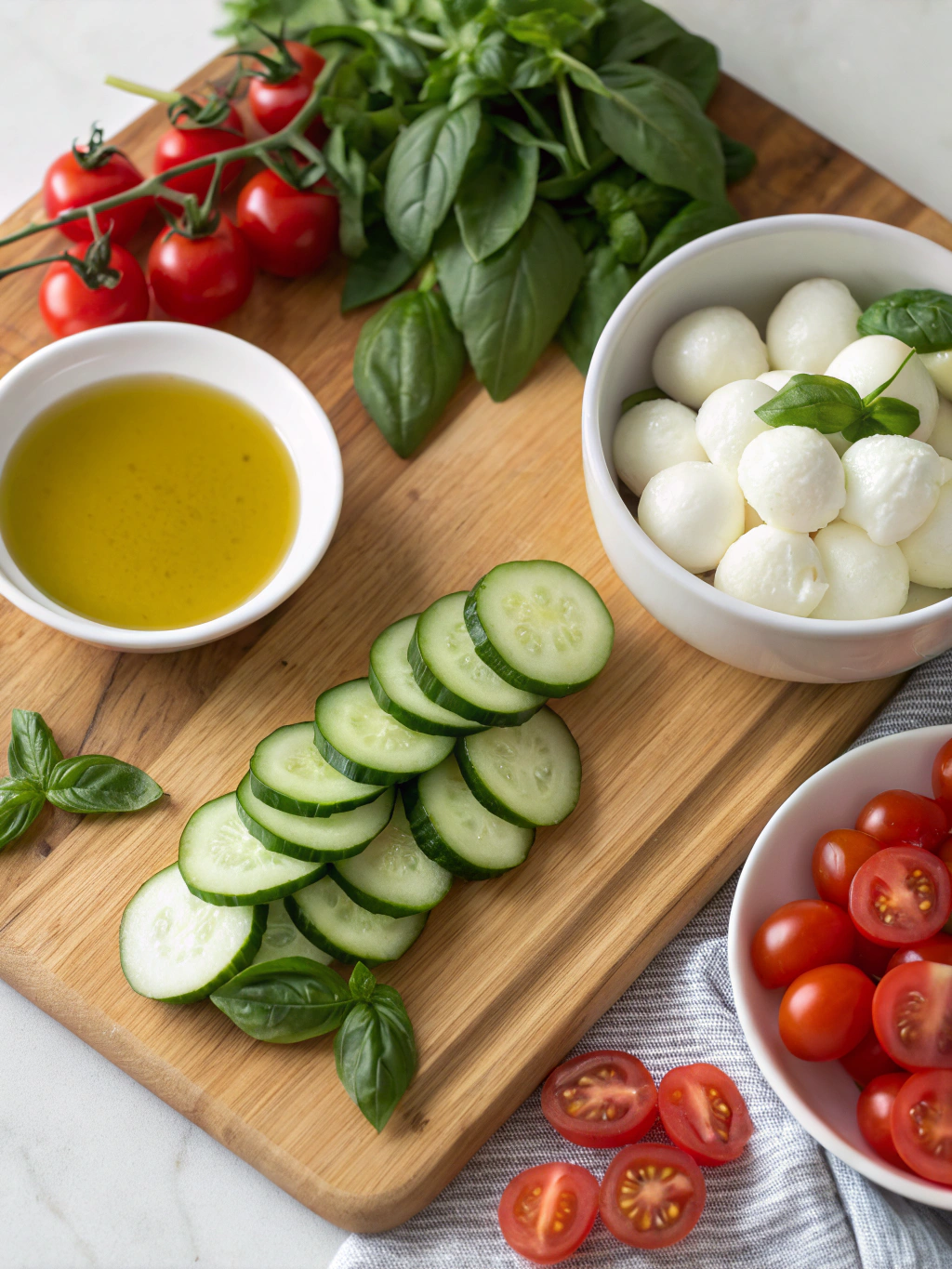 Easy Cucumber Caprese Salad ingredients