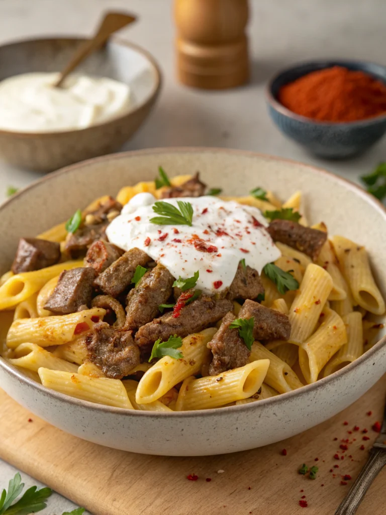 TikTok Turkish‐Style Beef‑Yogurt Pasta